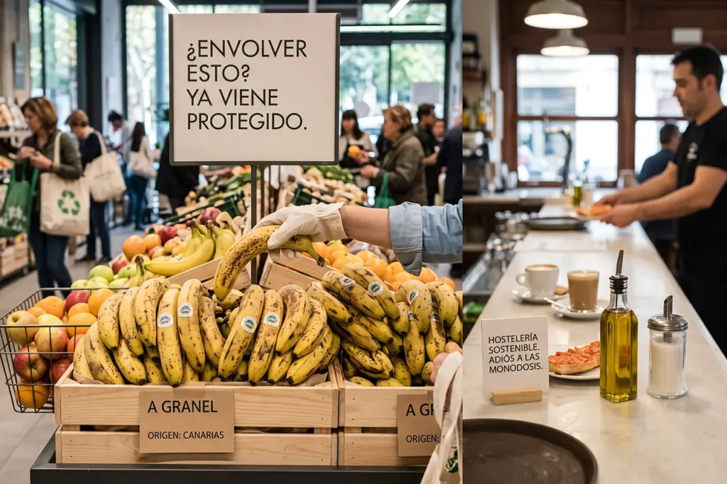Cesta y bandejas de plástico desechable para fruta fresca afectadas por el reglamento europeo de envases PPWR.